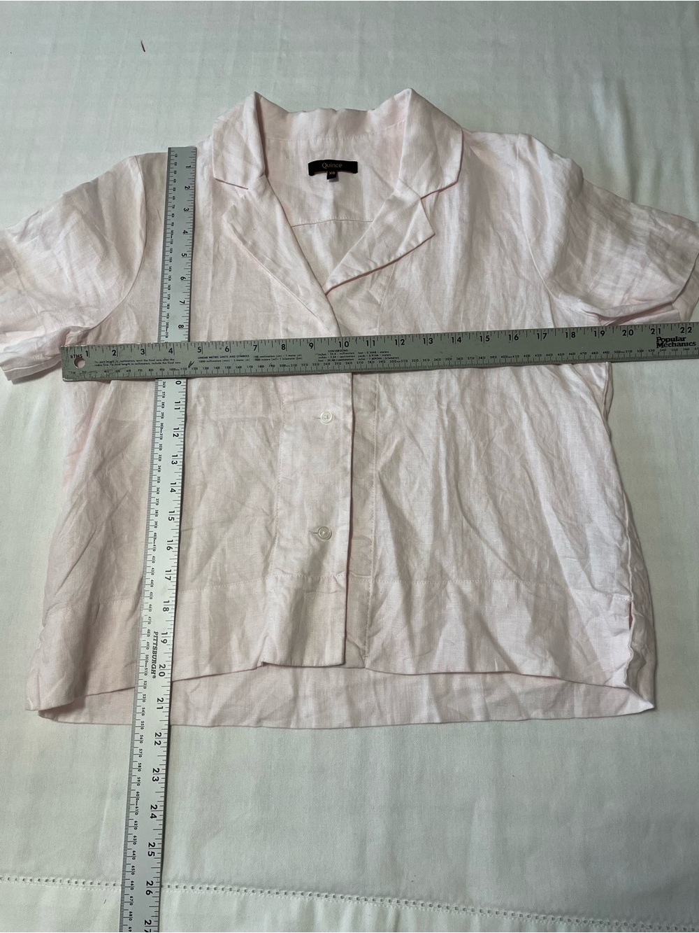 Quince Pale Pink Short-Sleeve Linen-Blend Button Down Shirt - Picture 5 of 5